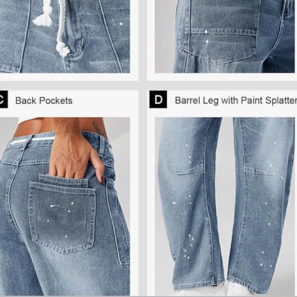 Cicy Bell Womens Baggy Barrel Horseshoe Wide Leg Drawstring Vintage Denim Jeans - Picture 5 of 16